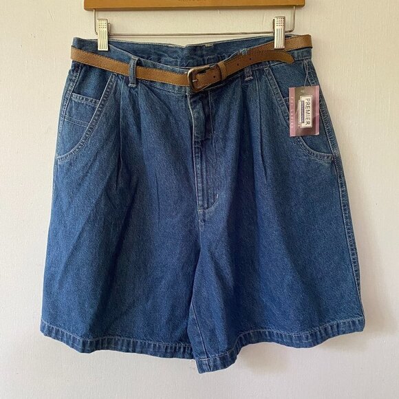 Premier International Women's Jean Shorts Size 14 MOM Shorts Belted VTG NWT - Picture 1 of 4
